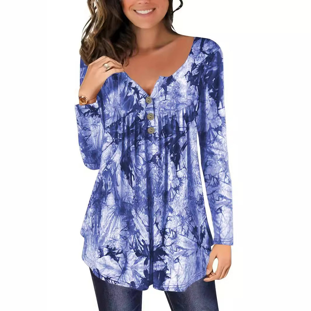 Damen lange Bluse mit Knopfleiste und elegantem Faltenwurf Stalluxe