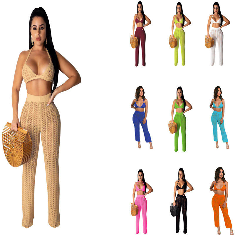 Damen Strick-Set mit hochgeschnittenem-Hosen und minimalistischen Top Stalluxe