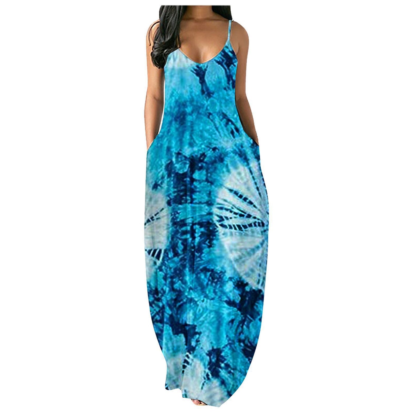 Women's Bohemian Tie-Dye Maxi Dress with Pockets Stalluxe
