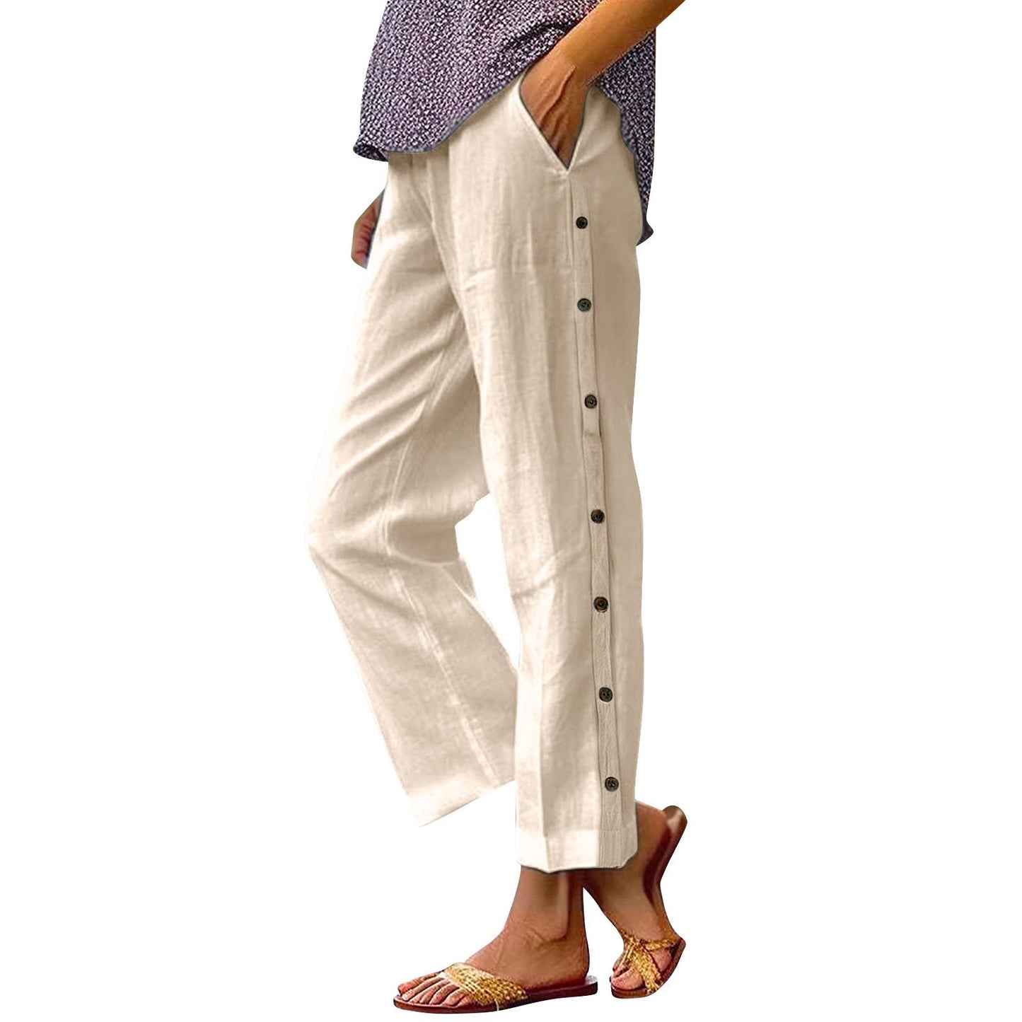 Damen Bequeme Leinenhose mit Knopfdetails Stalluxe