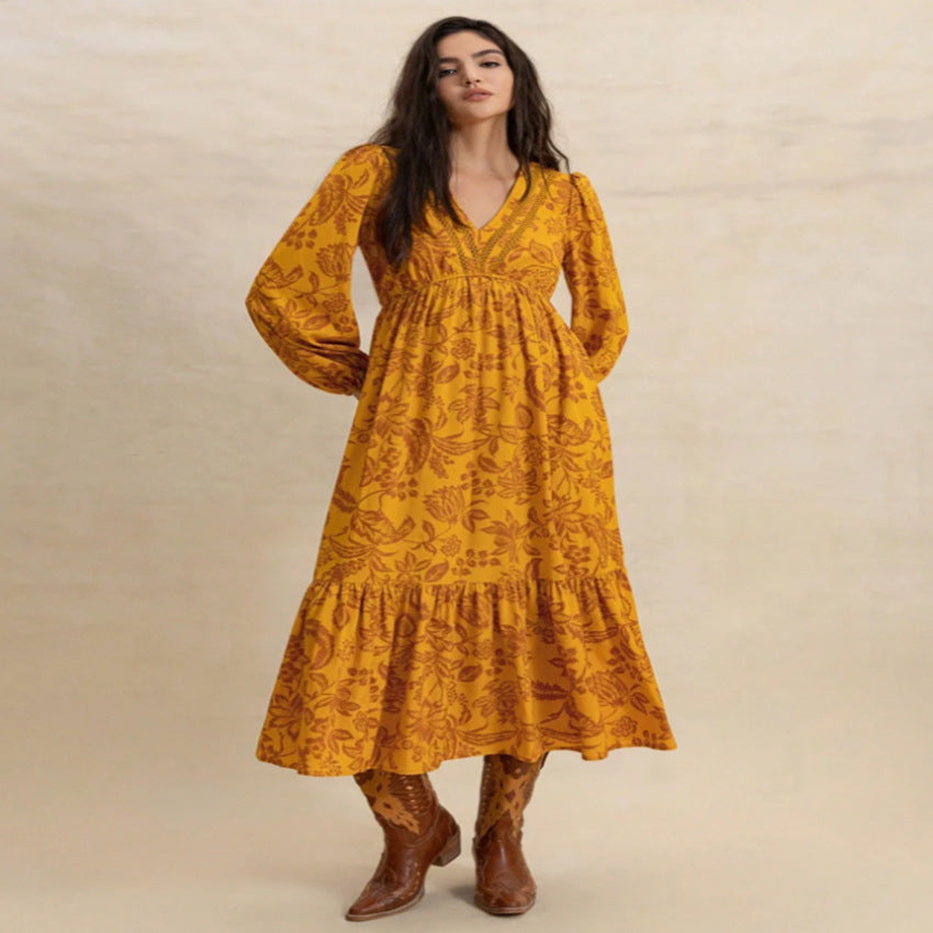 Damen Maxikleid mit tiefem V-Ausschnitt und weitem Rock Stalluxe