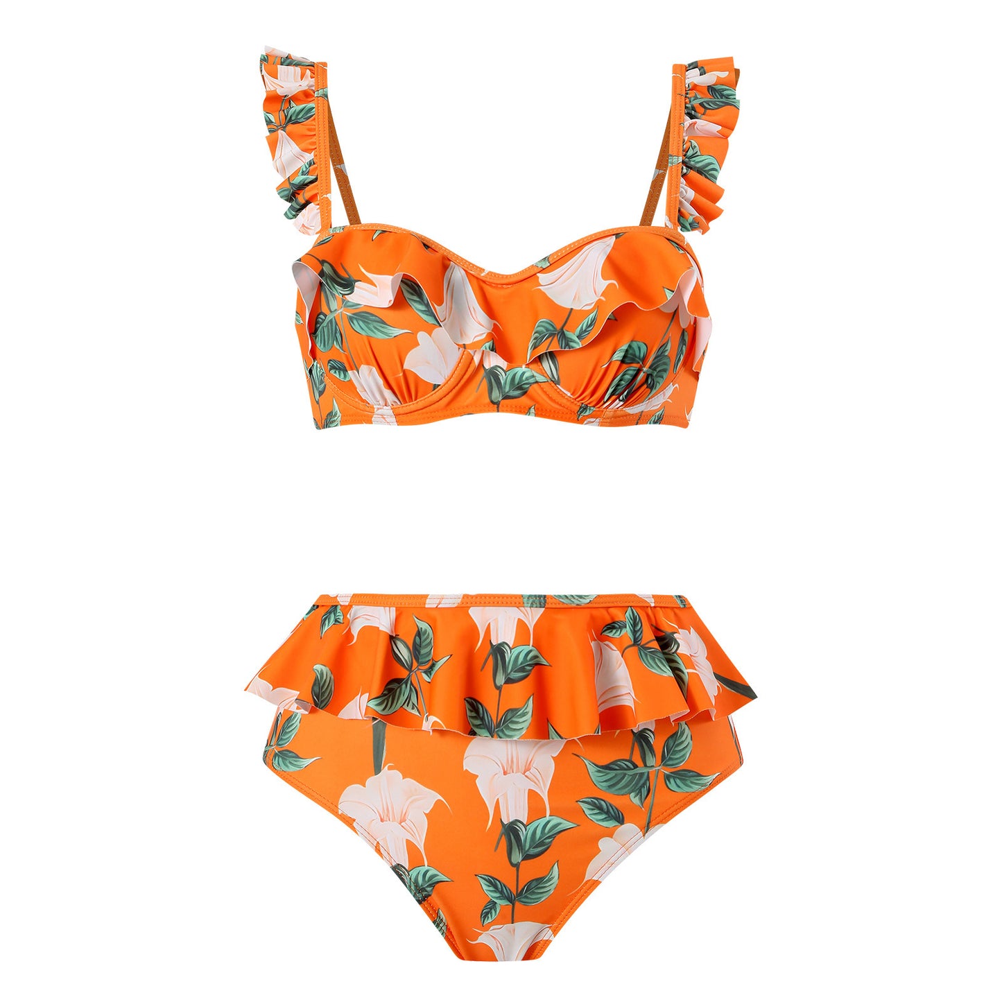 Damen Bikini-Set mit Rüschendetails und passendem Wickelrock Stalluxe