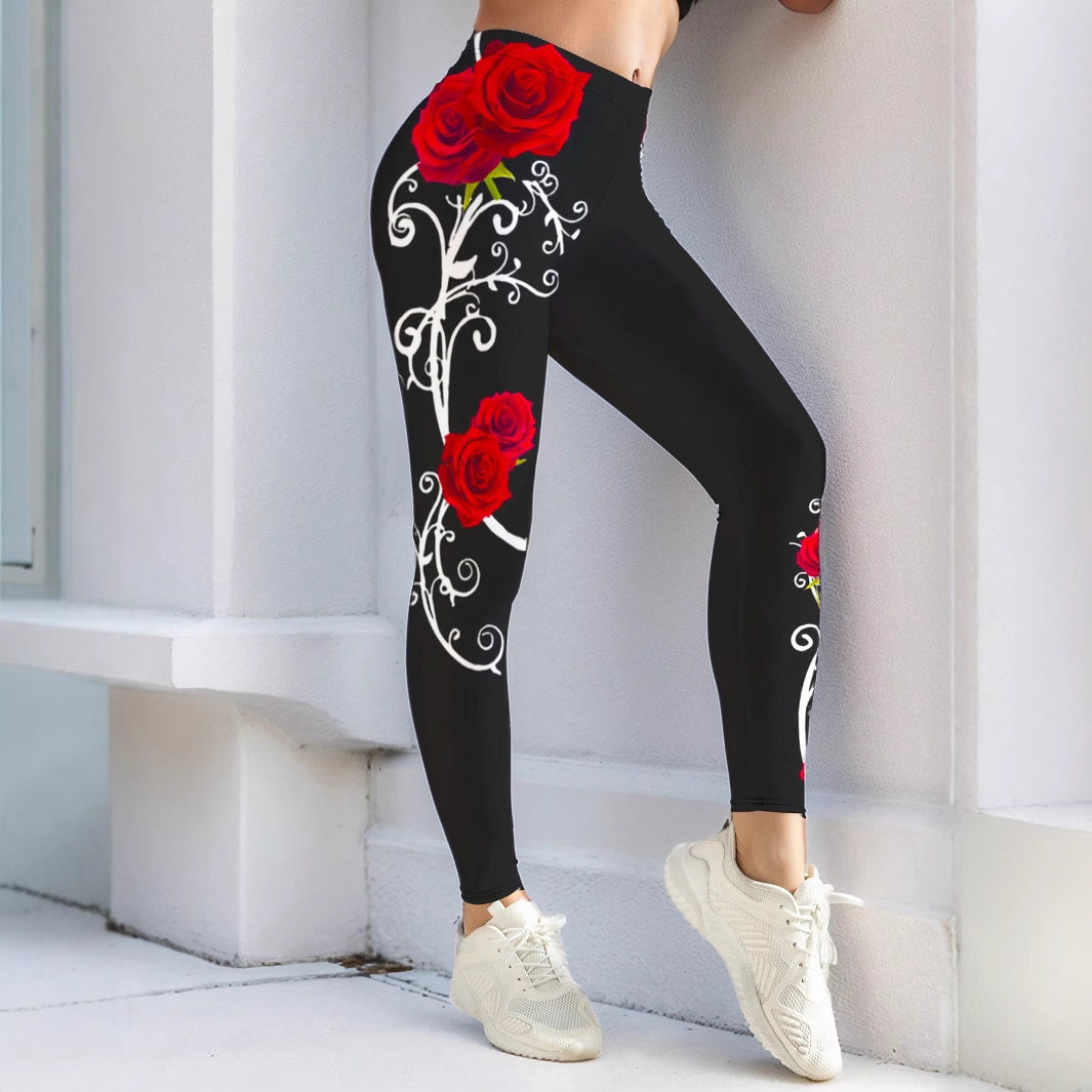 Damen Sportliche Leggings mit floralen Akzenten und hohem Bund Stalluxe