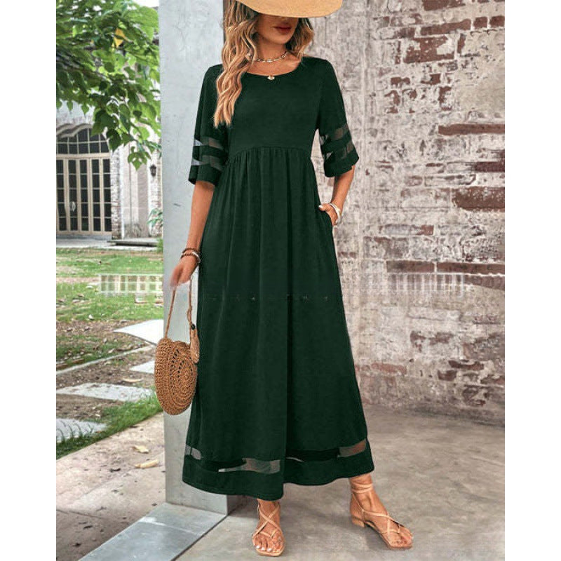 Damen luftiges Maxikleid mit transparenten Ärmeln und charmantem Schnitt Stalluxe