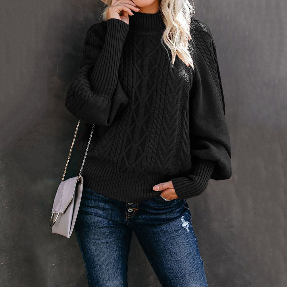 Damen Strickpullover mit hohem Kragen und voluminösen Ärmeln Stalluxe