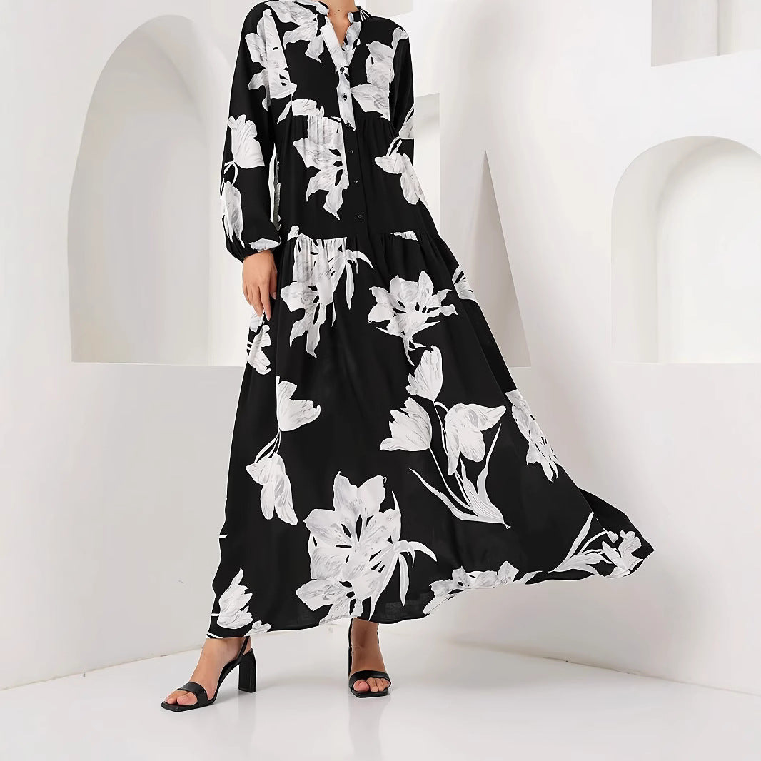 Damen Maxikleid mit floralem Print und elegantem Knopfdesign Stalluxe