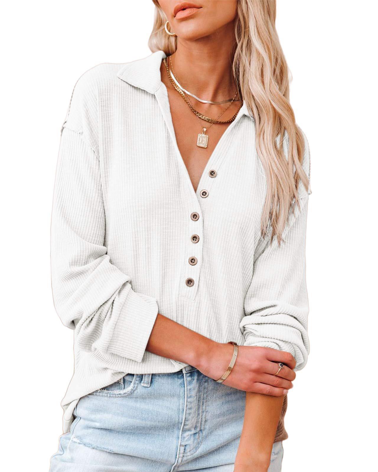 Damen lässiges Langarmhemd mit Knopfleiste und strukturiertem Muster Stalluxe