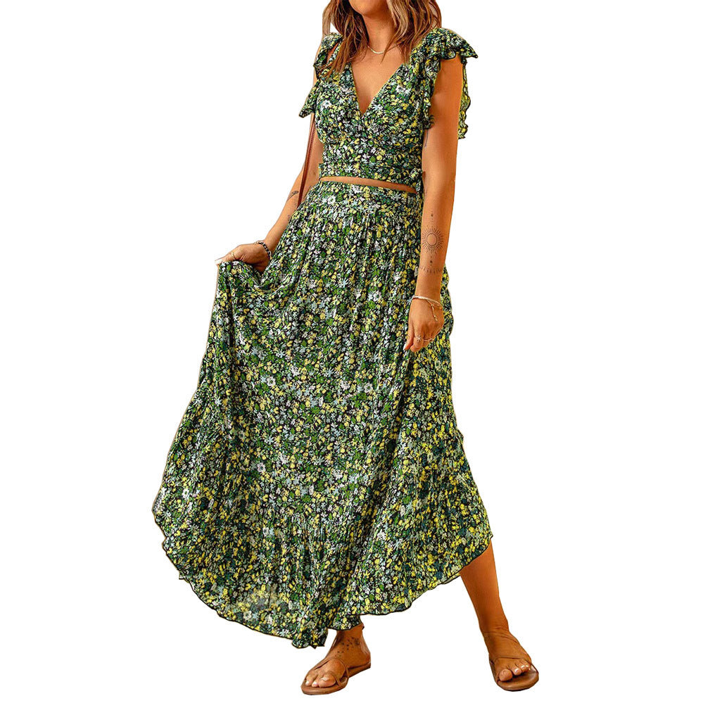 Damen Maxikleid mit floralem Design und ausgestellten Ärmeln Stalluxe