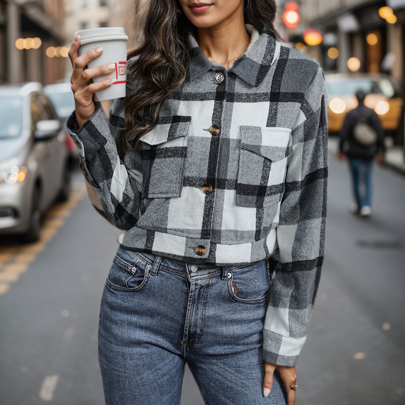 Damen Karierte Baumwolljacke mit modischem Schnitt und Taschen Stalluxe