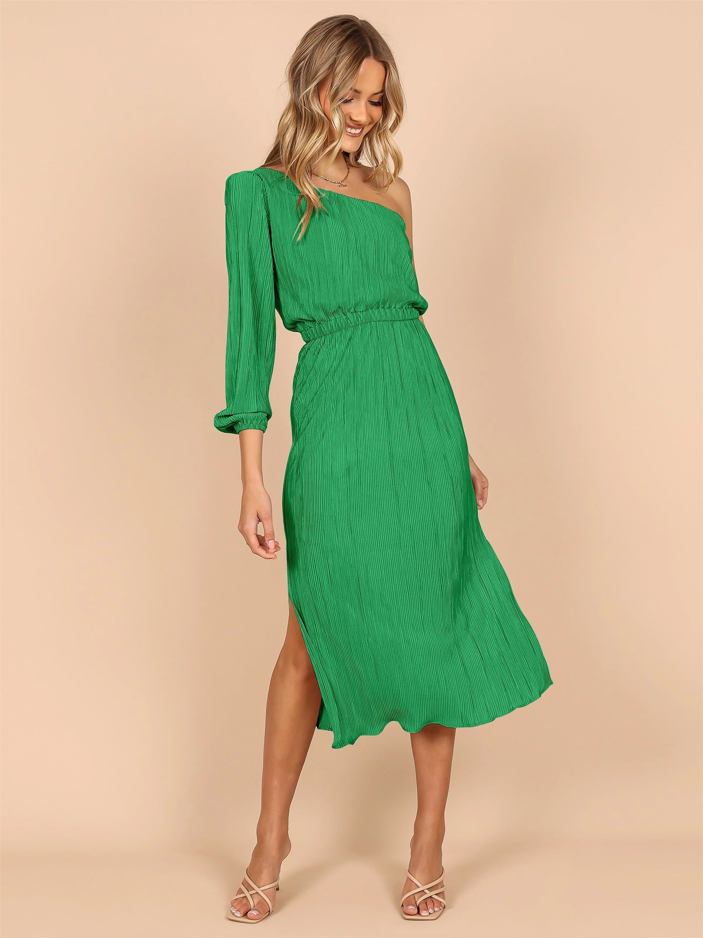 Damen Asymmetrisches Plisseekleid mit Taillengürtel Stalluxe