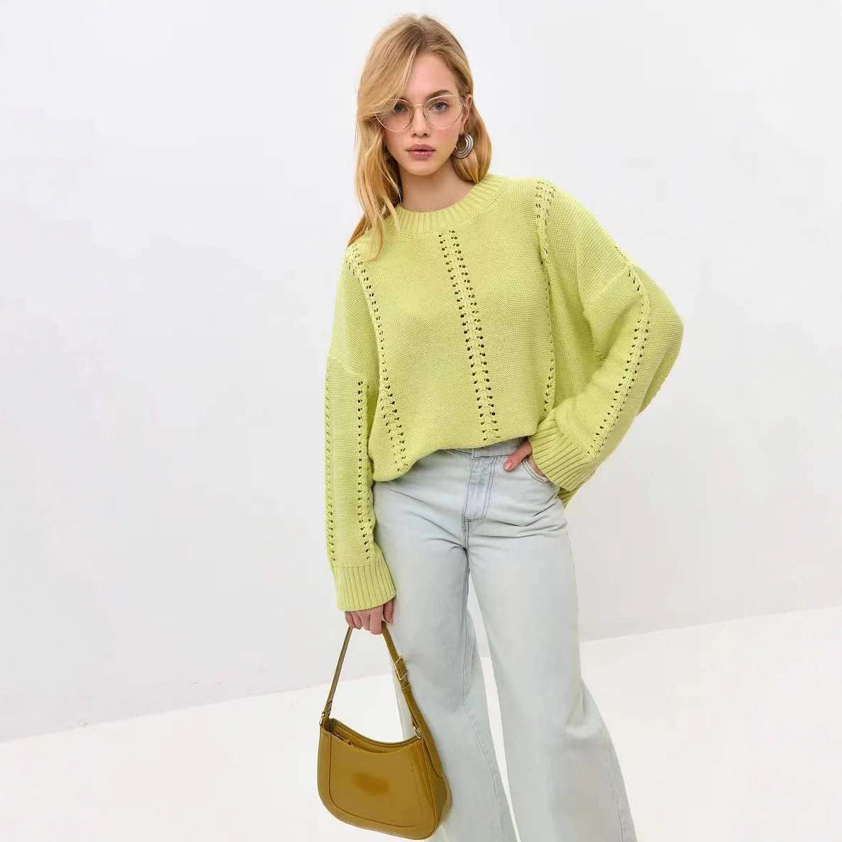 Damen Grober Strickpullover mit eleganter Struktur und weitem Schnitt Stalluxe