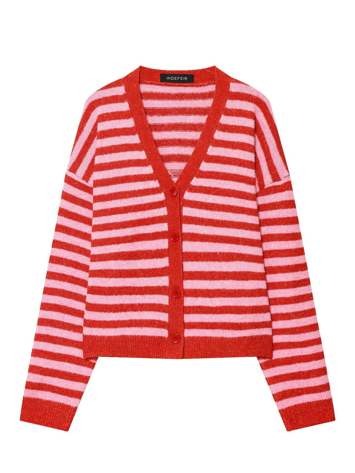 Damen modische gestreifte Strickjacke mit V-Ausschnitt und Knopfleiste Stalluxe