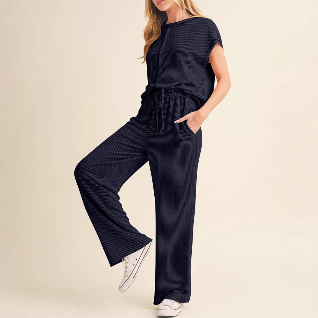 Women's Relaxed Fit Ribbed Lounge Set Stalluxe