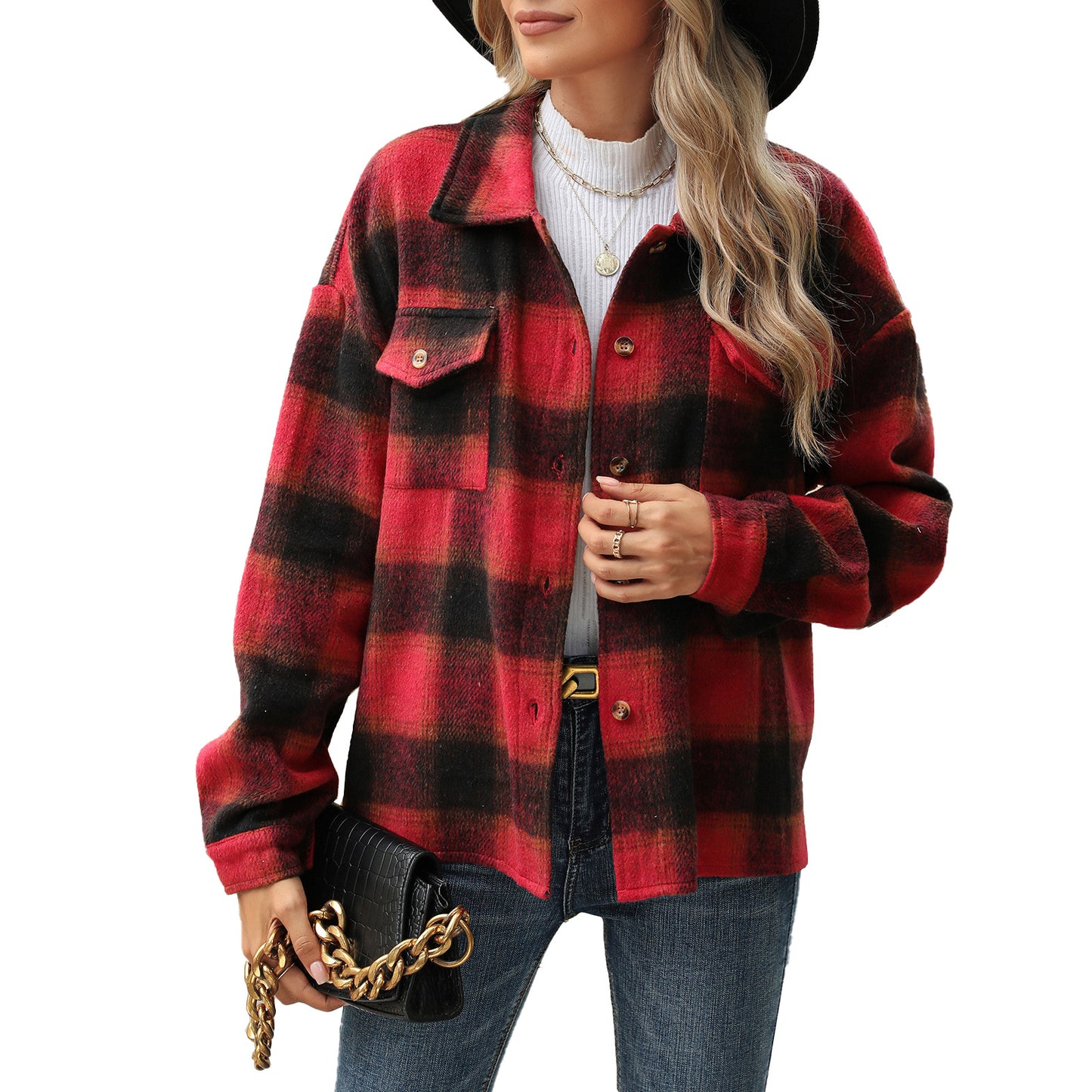Damen Karierter Flanell Overshirt mit Brusttaschen und lässigem Schnitt Stalluxe