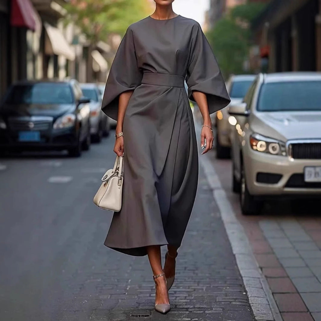 Damen Elegantes Maxikleid mit voluminösen Ärmeln und Taillengurt Stalluxe