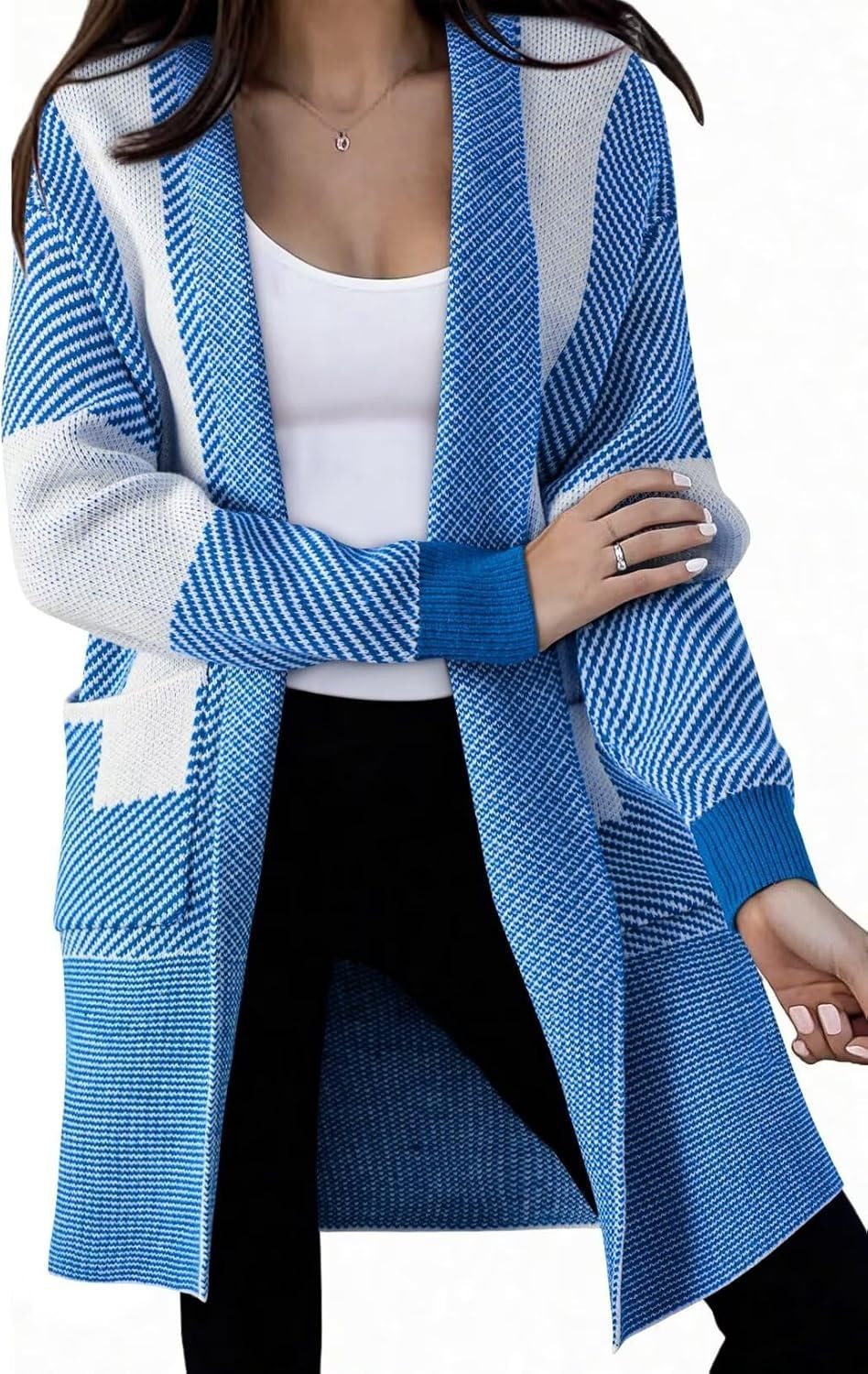 Damen Langer Strickcardigan mit strukturiertem Muster und aufgesetzten Taschen Stalluxe