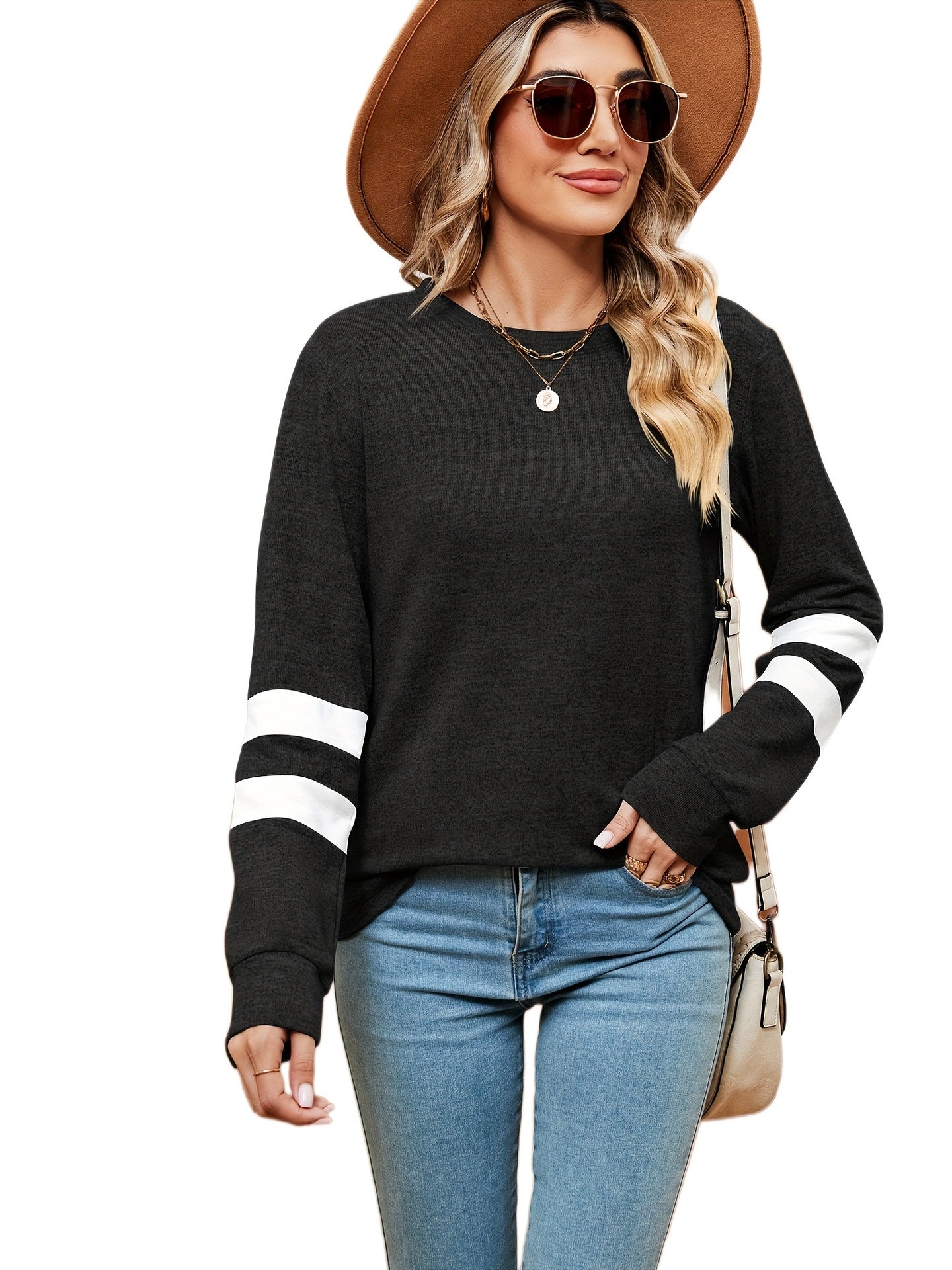 Damen sportliches Sweatshirt mit dekorativen Streifendetails Stalluxe Schwarz