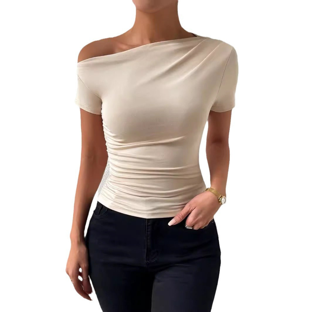 Damen elegantes T-Shirt mit raffinierten Raffungselementen Stalluxe