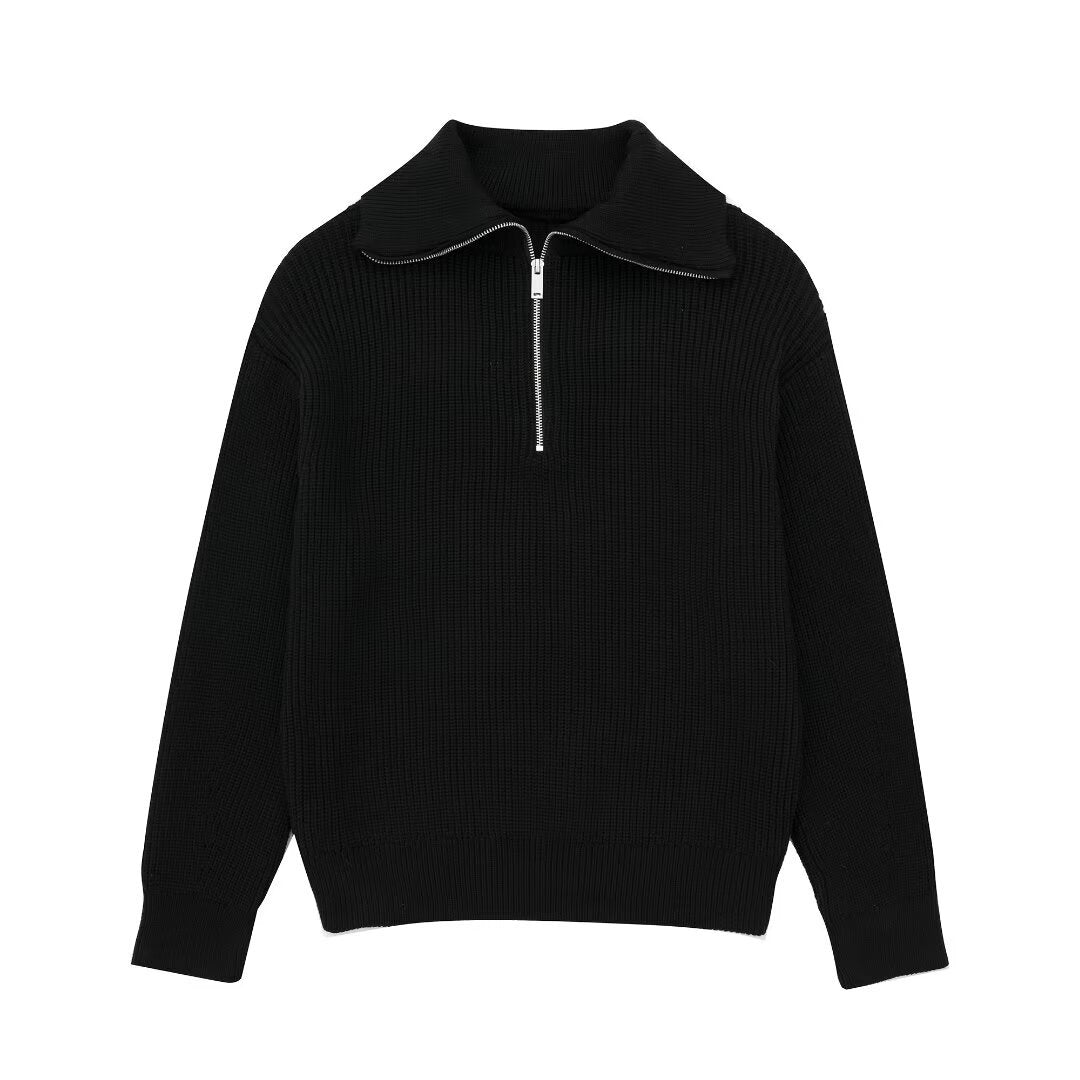 Damen Strickpullover mit hohem Kragen und Reißverschluss Stalluxe