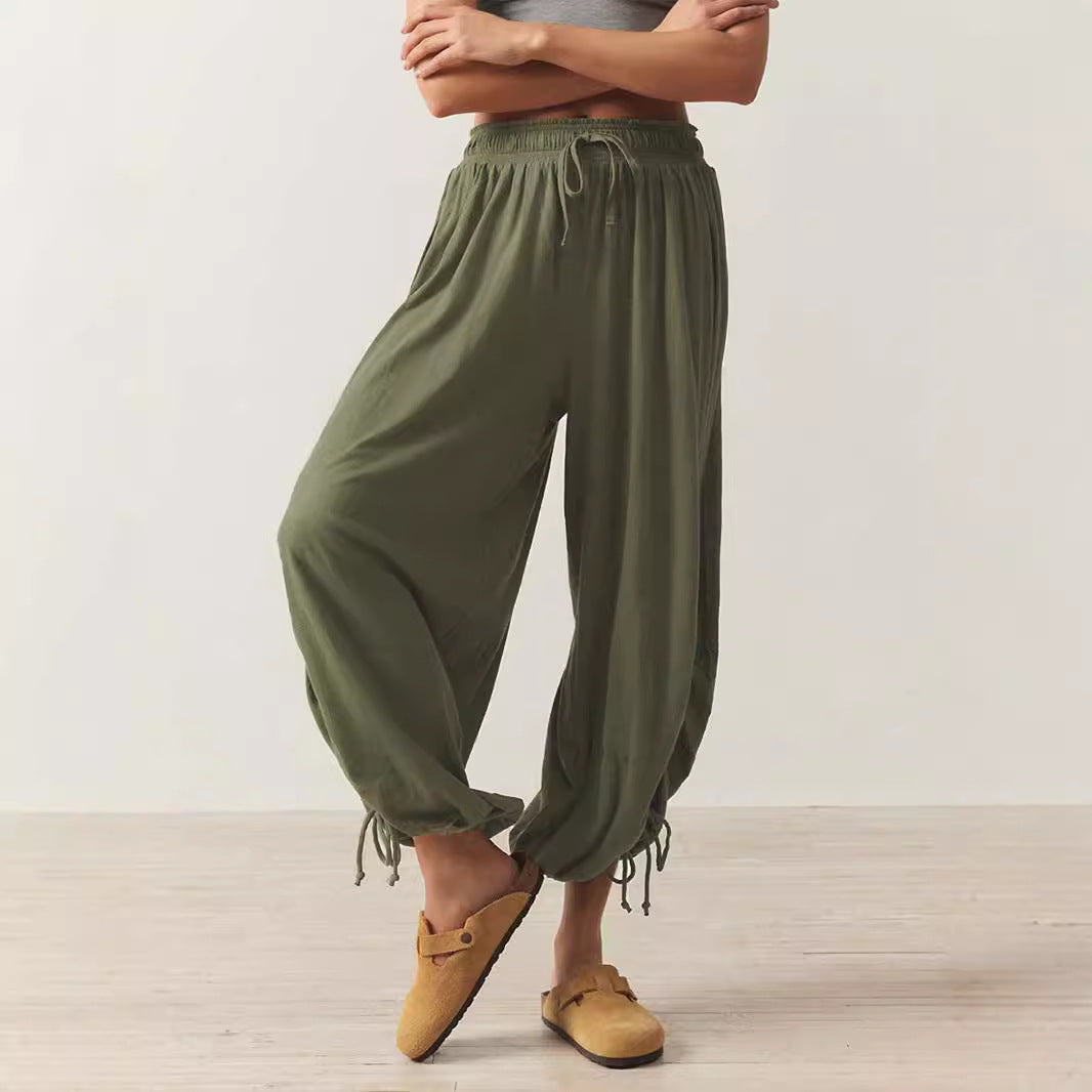 Damen lässige Palazzo-Hose mit elastischem Bund und verstellbaren Knöchelbändern Stalluxe