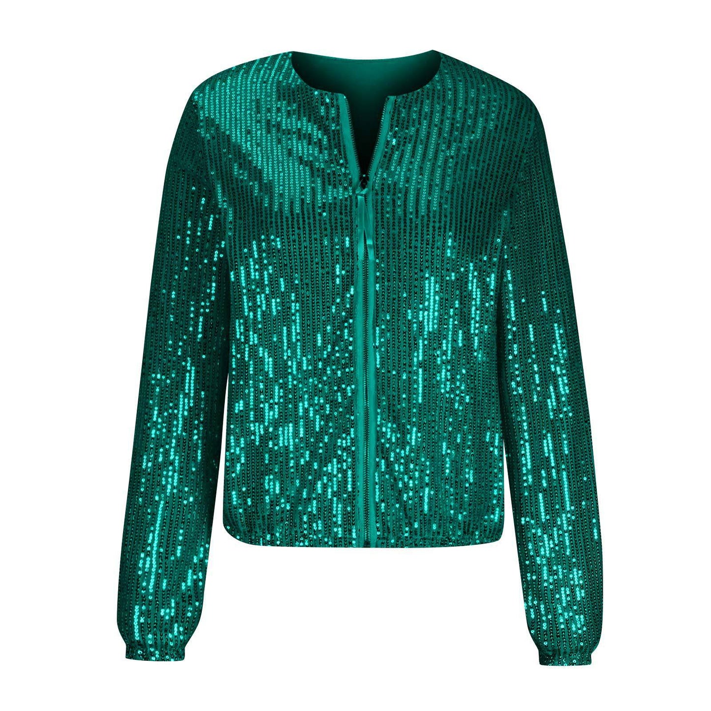 Damen Glamouröse Paillettenjacke mit durchgehendem Reißverschluss und langem Arm Stalluxe