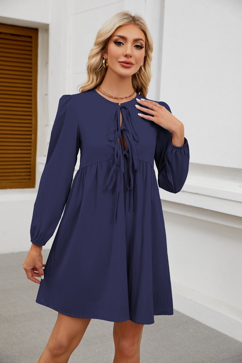 Damen verspielt tailliertes Kleid mit Schleifenöffnung und Puffärmeln Stalluxe