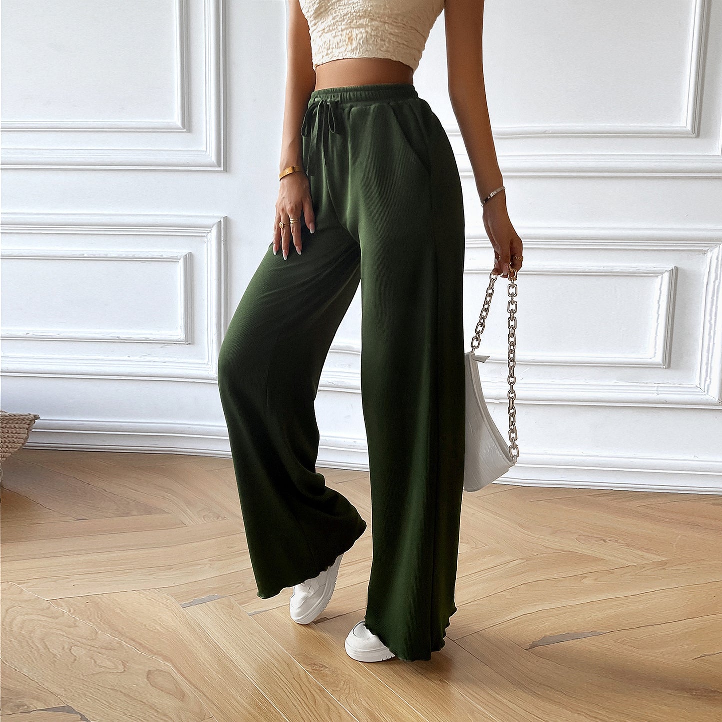 Damen Lässige Freizeithose mit hohem Bund und elastischem Taillenbund Stalluxe
