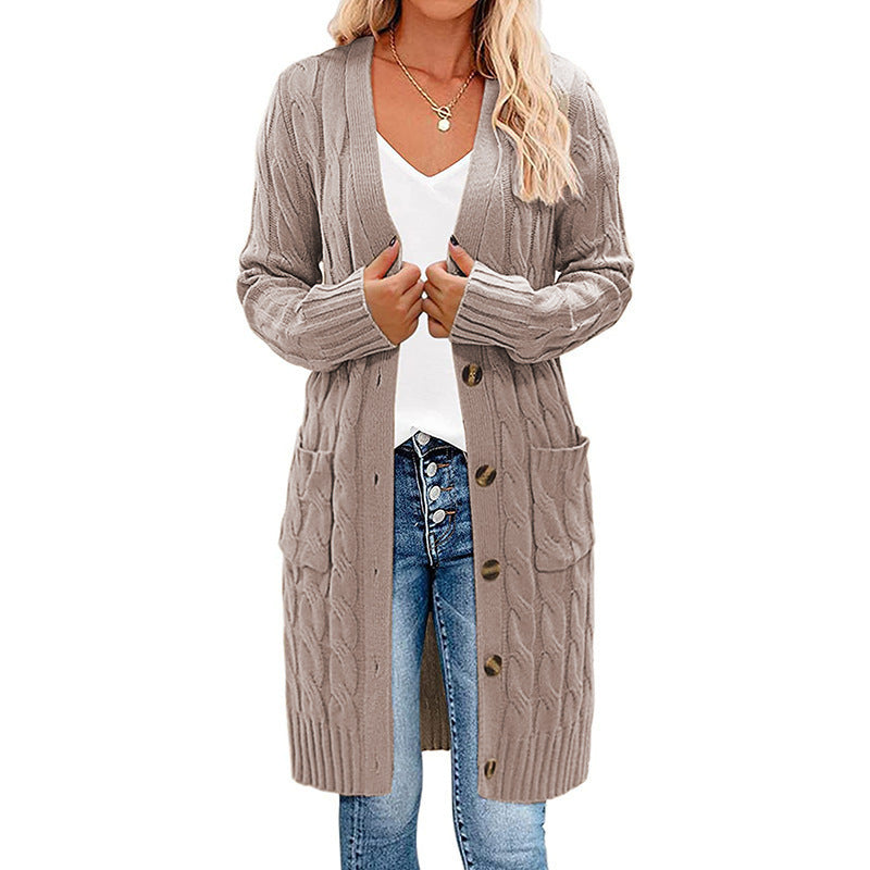 Damen Langer Strickcardigan mit Zopfdesign und praktischen Taschen Stalluxe