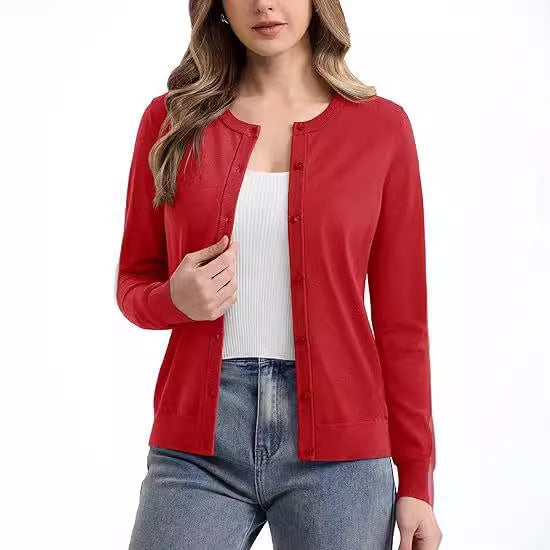 Damen kurzärmliger Strickcardigan mit eleganten Knöpfen und feiner Textur Stalluxe
