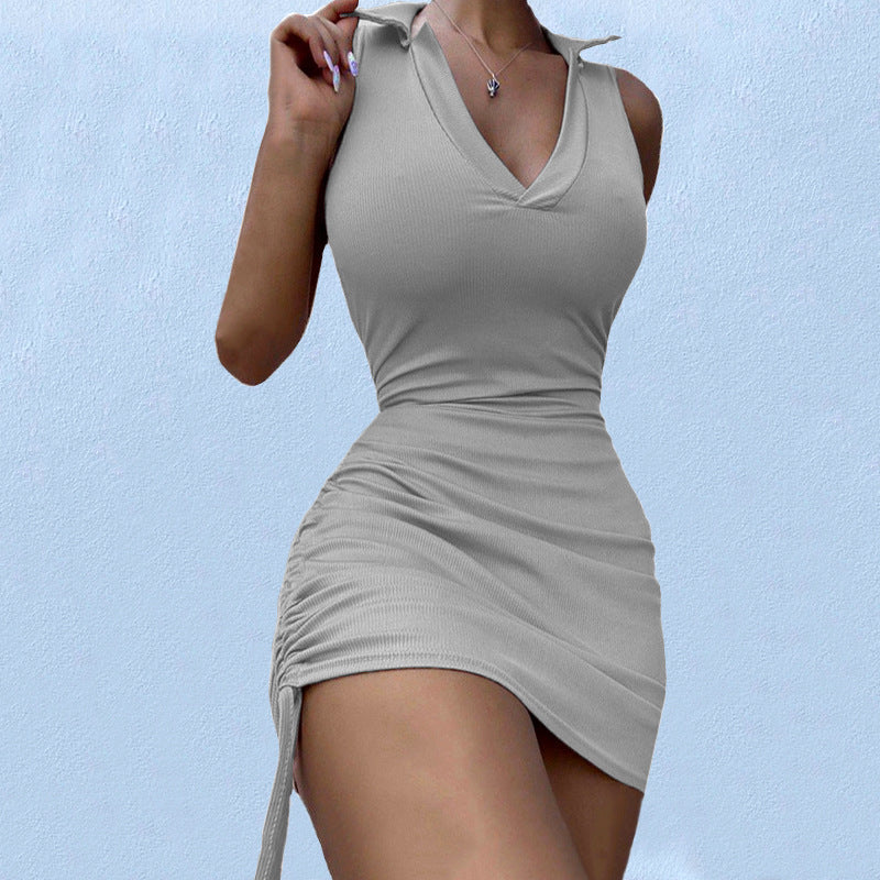 Damen figurbetontes Minikleid mit tiefem V-Ausschnitt und Raffungen Stalluxe