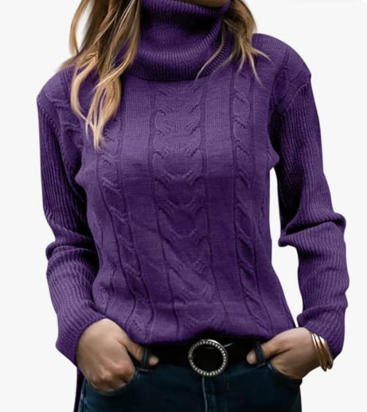 Damen Strickpullover mit hohem Kragen und strukturiertem Zopfmuster Stalluxe