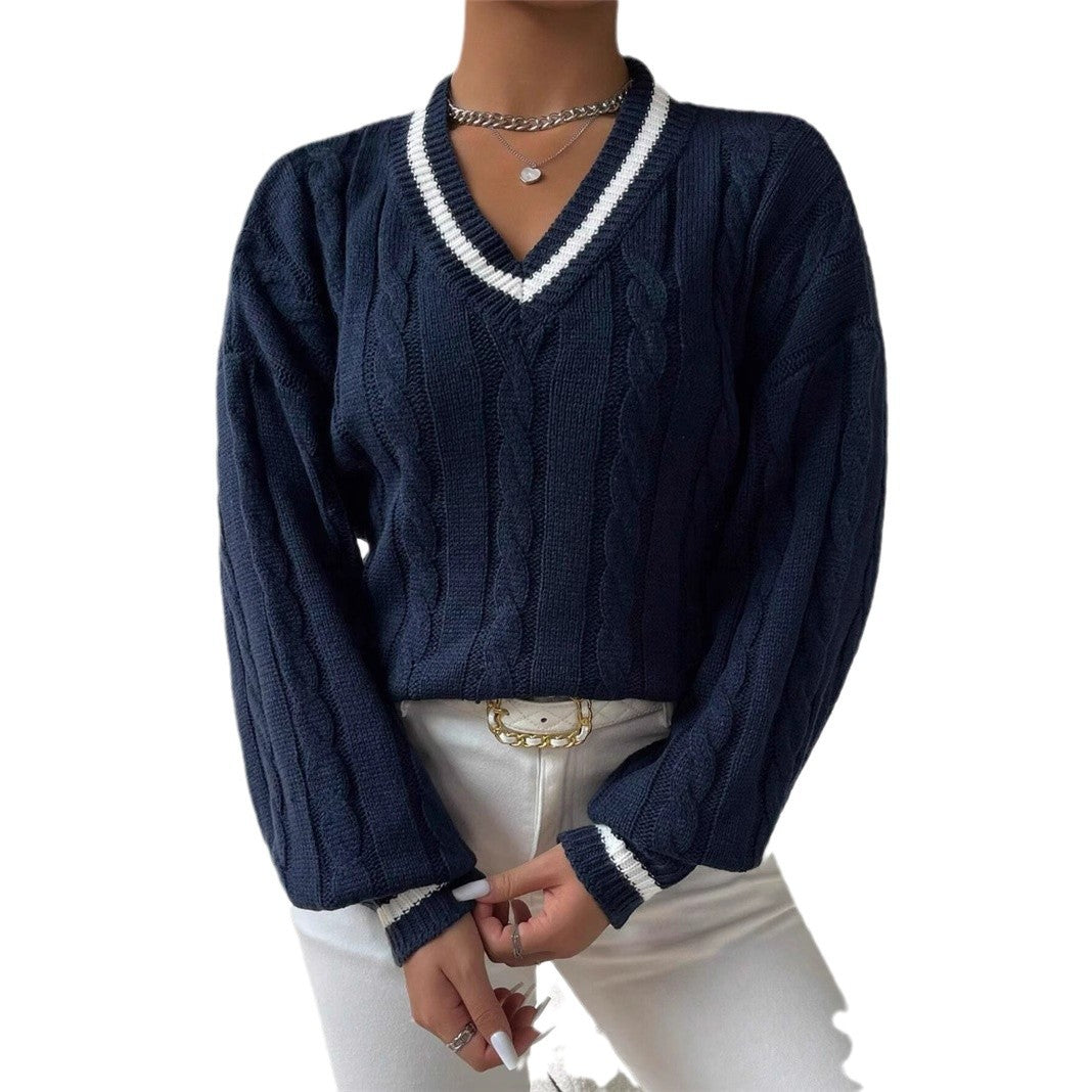 Damen Strickpullover mit modischem V-Ausschnitt und elegantem Zopfmuster Stalluxe