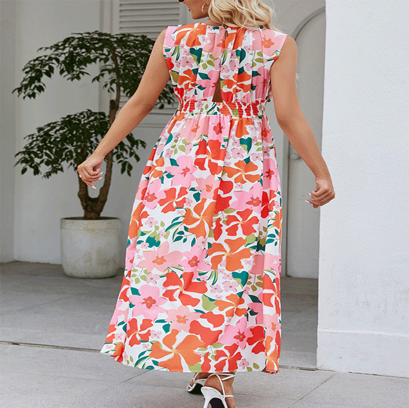 Damen Maxikleid mit floralem Design und elastischem Taillenband Stalluxe