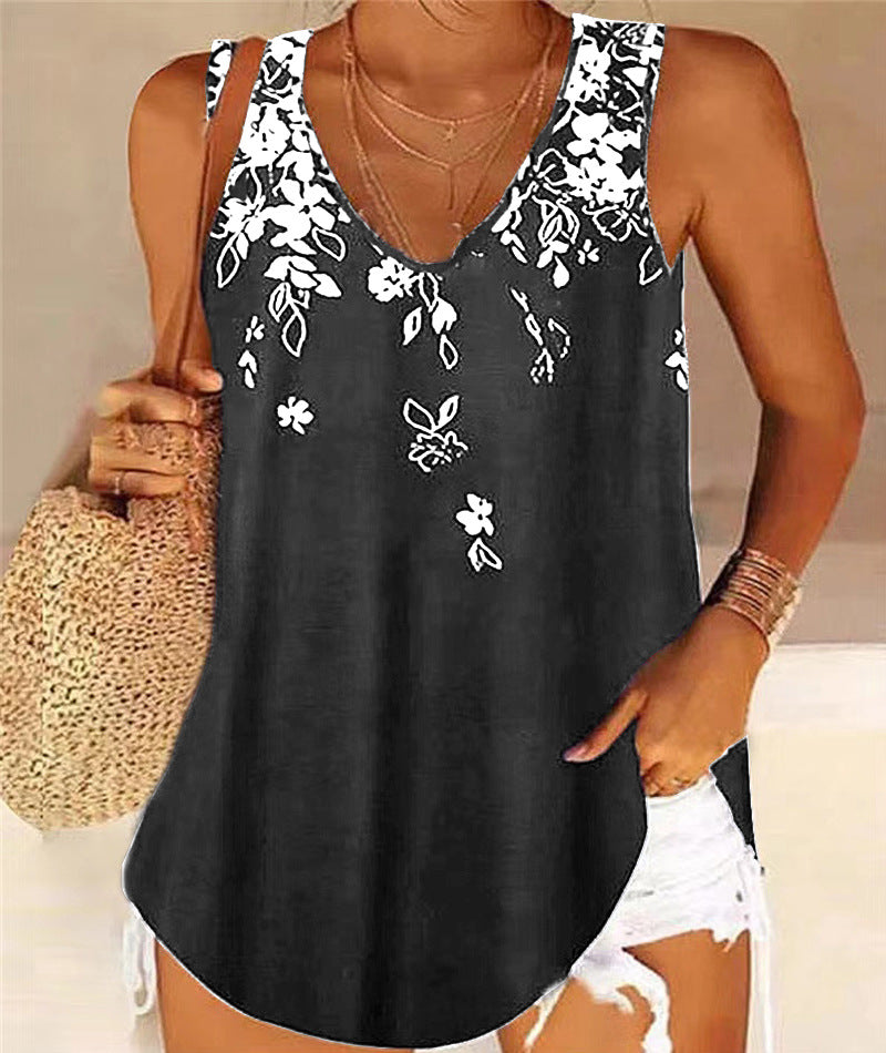 Damen V-Ausschnitt Floral Print Lässiges Tanktop Stalluxe