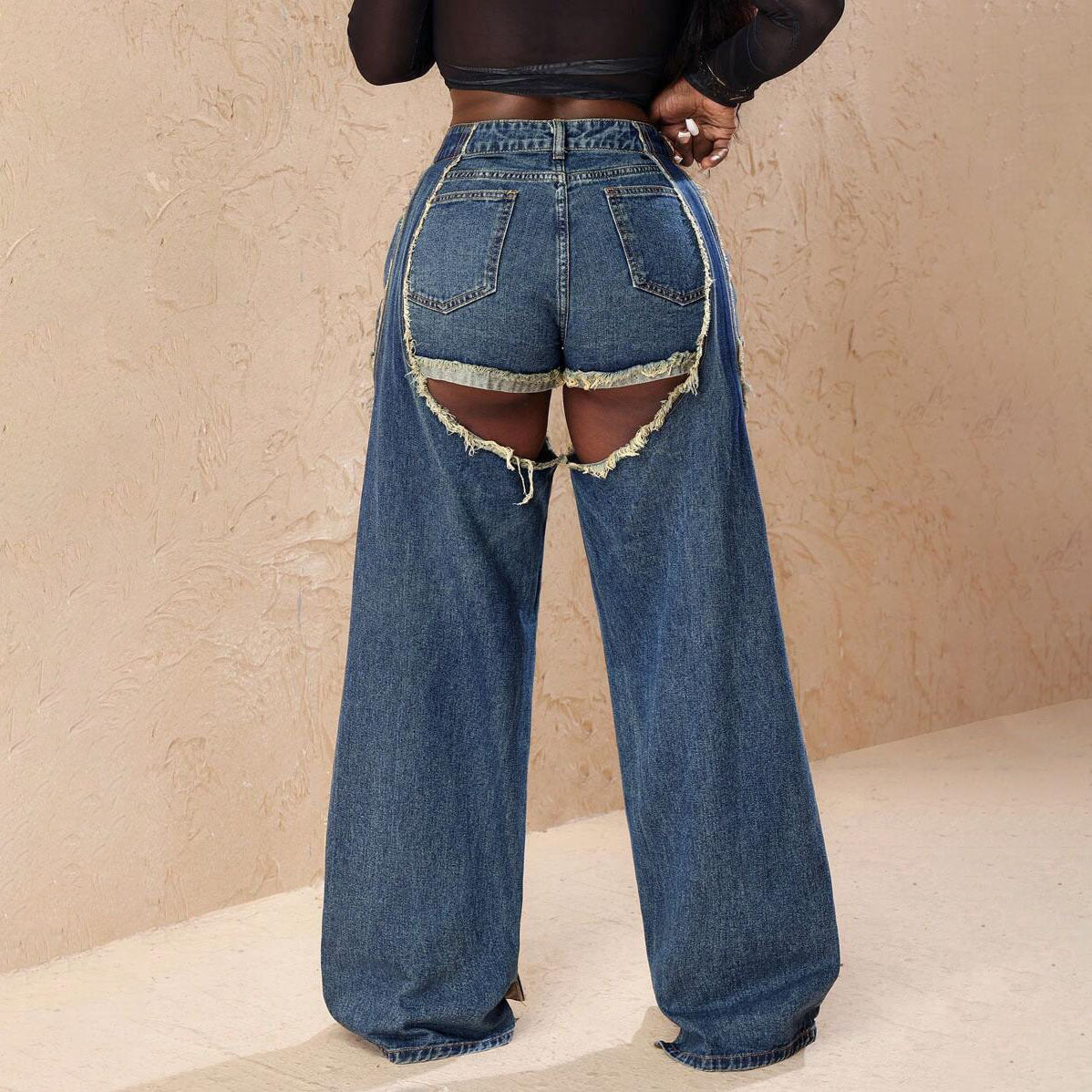 Damen Distressed Wide-Leg-Jeans mit Cut-Out-Details Stalluxe