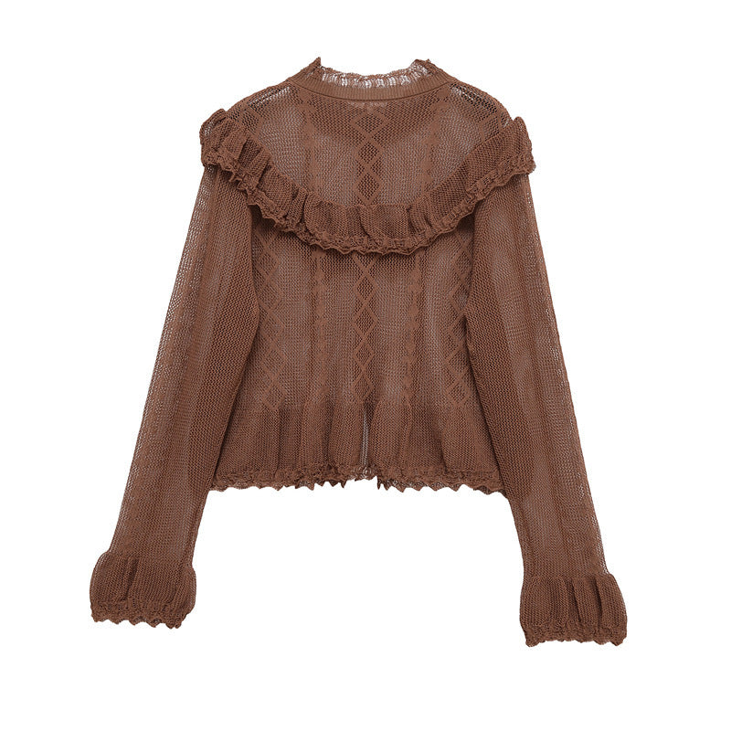 Damen luftige Strickjacke mit fließendem Schnitt und Rüschendetails Stalluxe