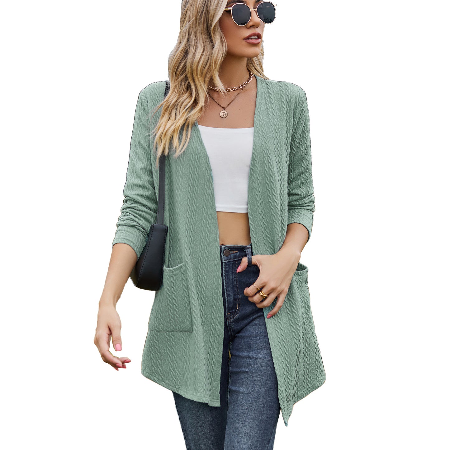 Damen Strickjacke mit offener Front und eingearbeiteten Taschen Stalluxe