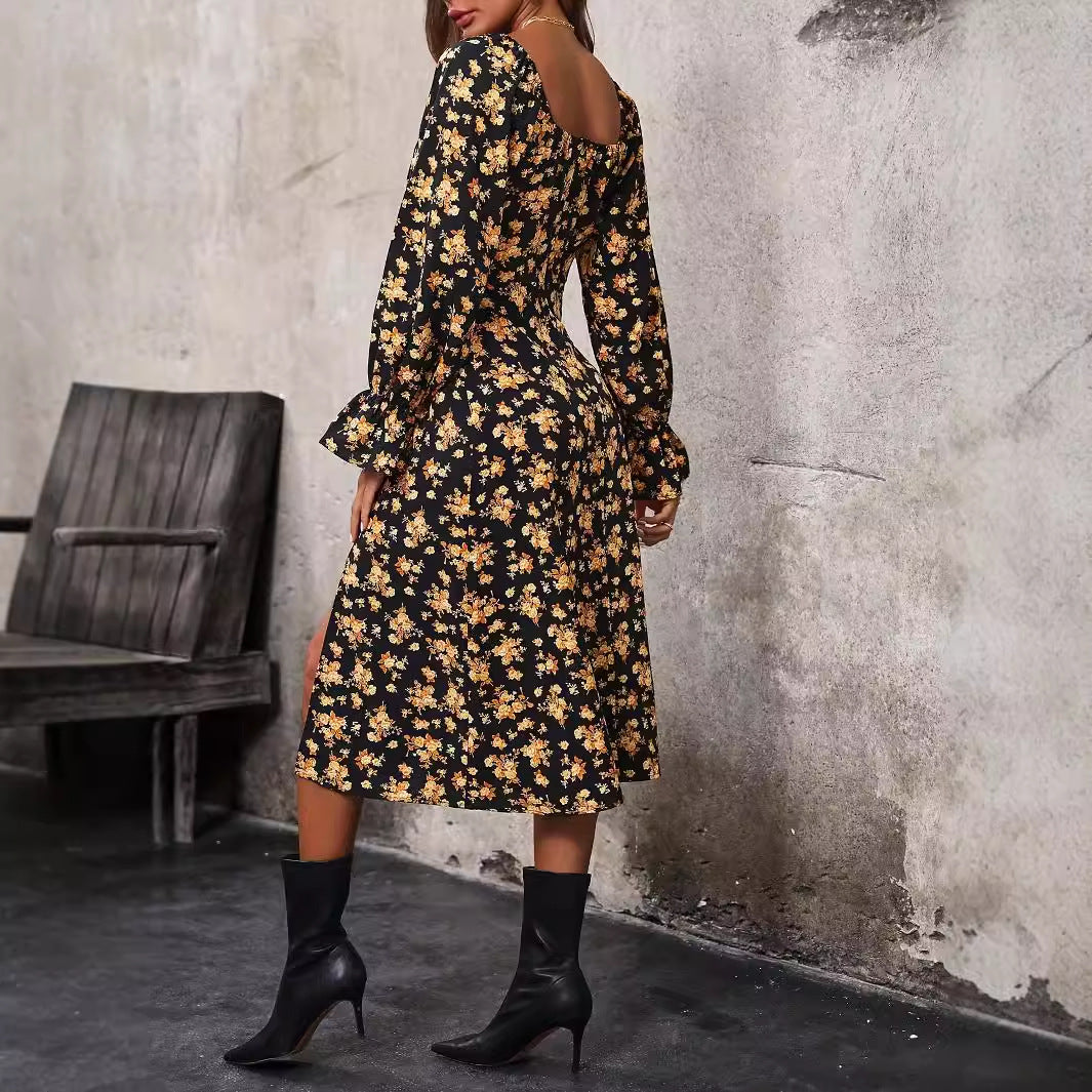 Damen Blütenmuster Maxikleid mit verstellbarem Ausschnitt Stalluxe