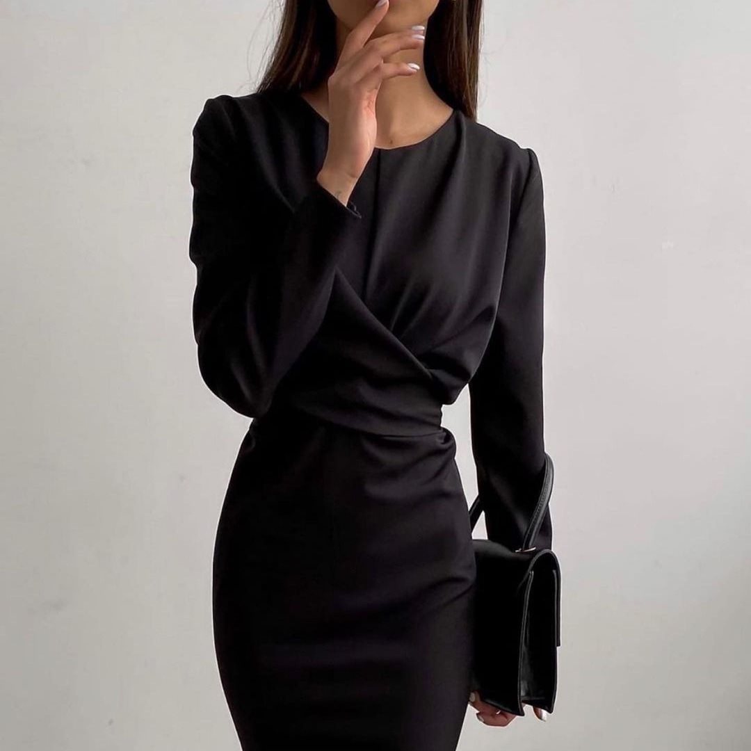 Damen Elegantes Wickelkleid mit Langarm und figurbetontem Schnitt Stalluxe