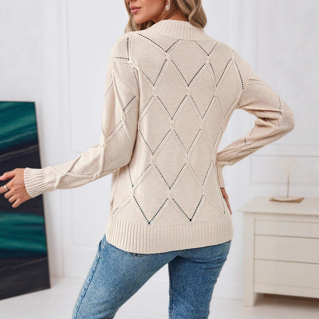 Damen Feiner Strickpullover mit geometrischem Lochmuster Stalluxe