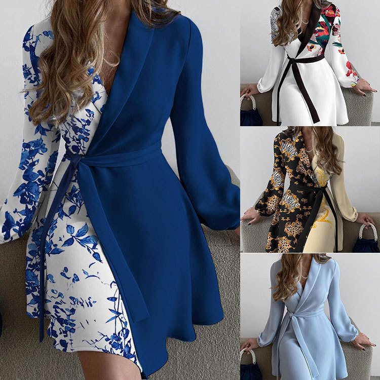 Damen schickes Wickelkleid mit tierischem Muster und langen Ärmeln Stalluxe