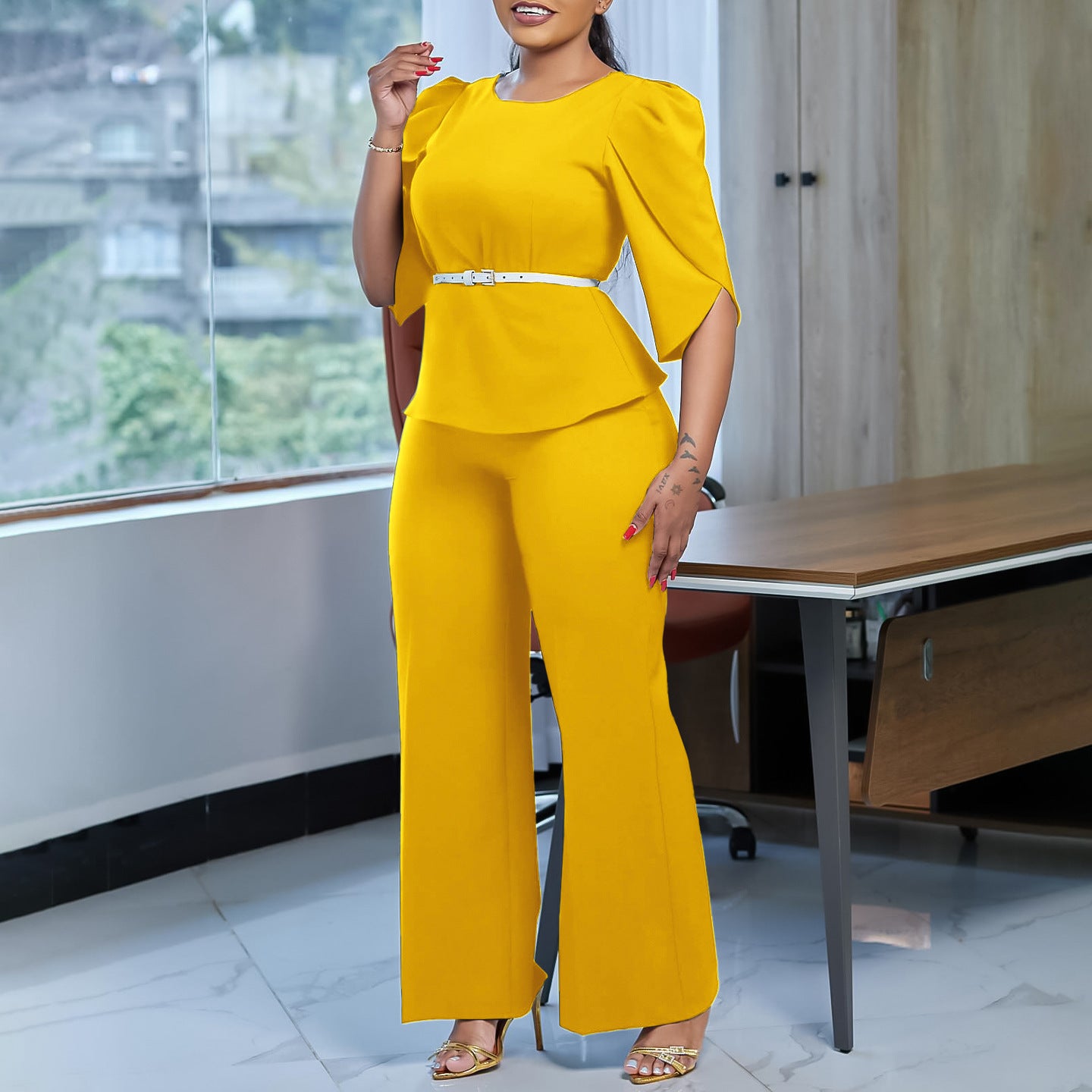 Damen elegante und modische Kombination aus Oberteil und Hose Stalluxe
