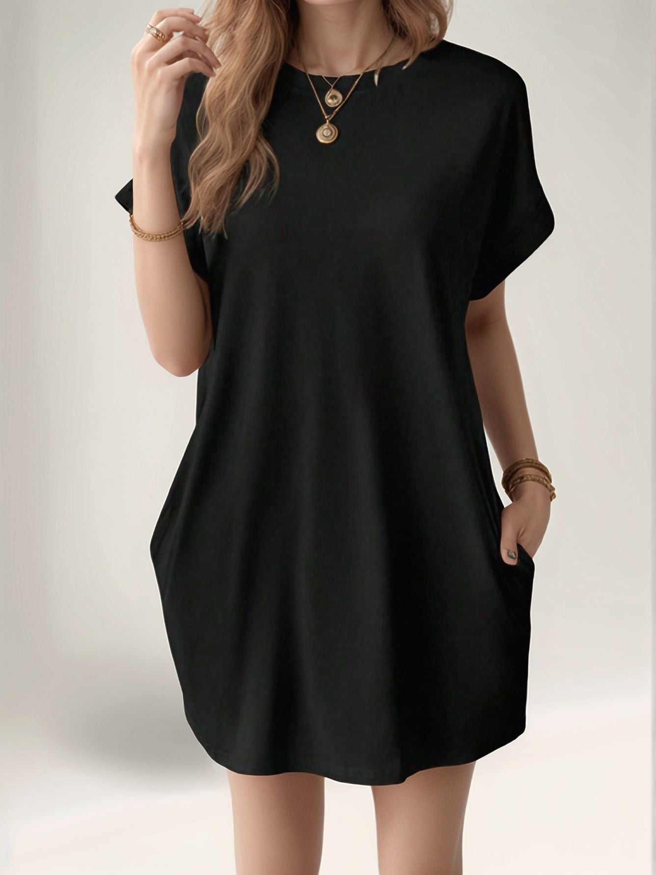 Damen lässiges T-Shirt Kleid mit tiefen Seitentaschen und bequemem Schnitt Stalluxe