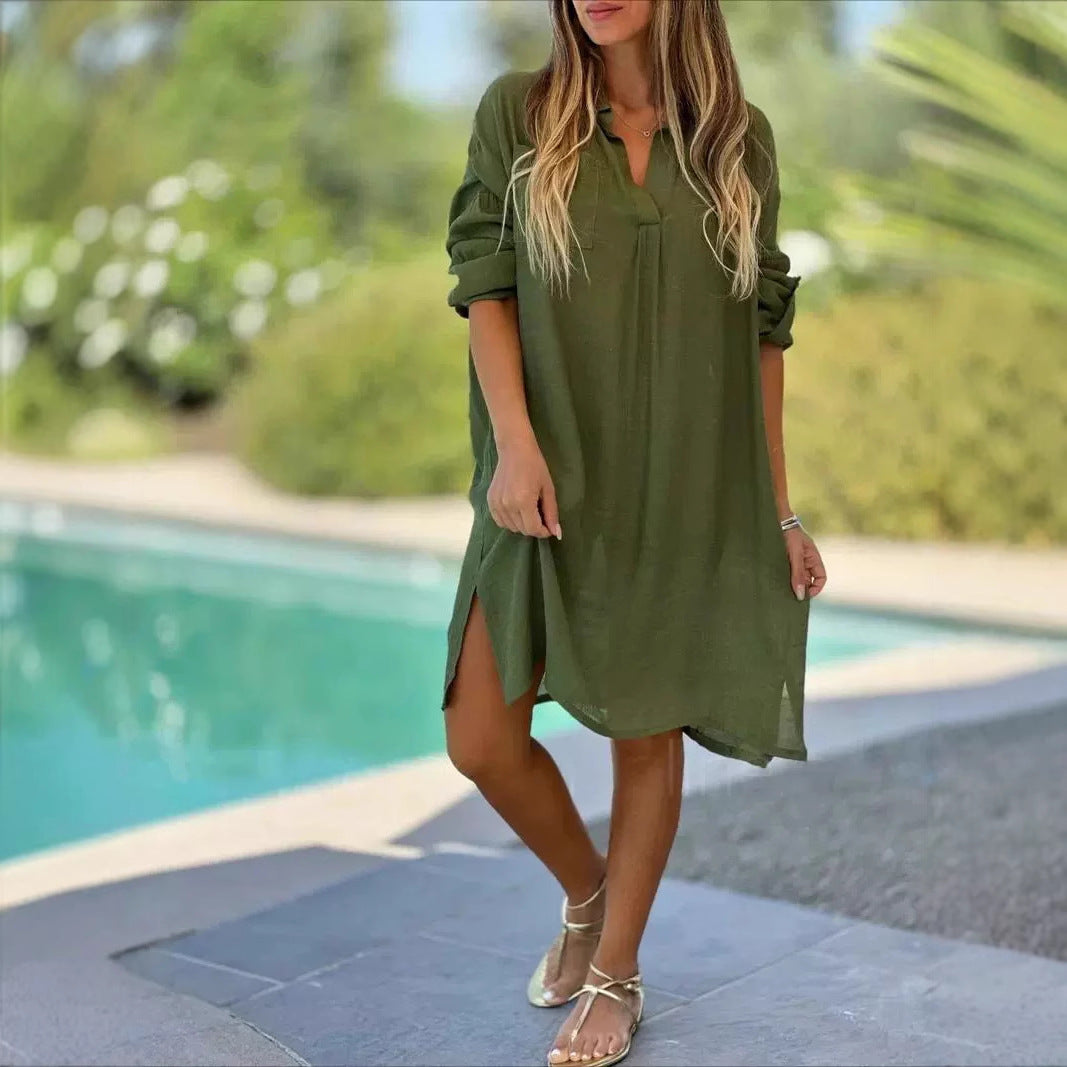 Damen Freizeit-Hemdblusenkleid mit luftigem Schnitt und dekorativen Seitenschlitzen Stalluxe