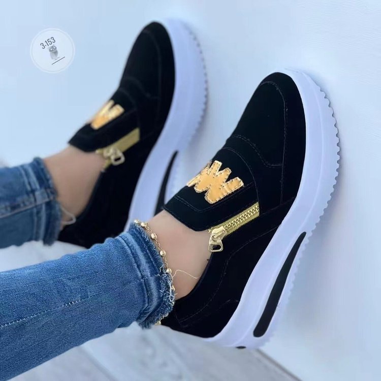 Damen Sneakers mit glänzenden Metallic-Akzenten und praktischem Reißverschluss Stalluxe