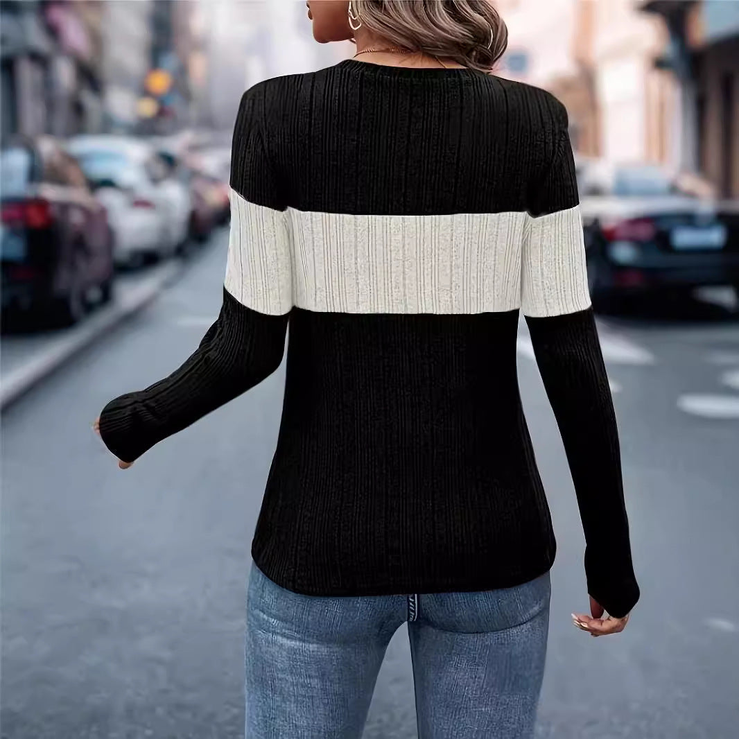 Damen Rippstrickpullover mit Farbblockmuster Stalluxe