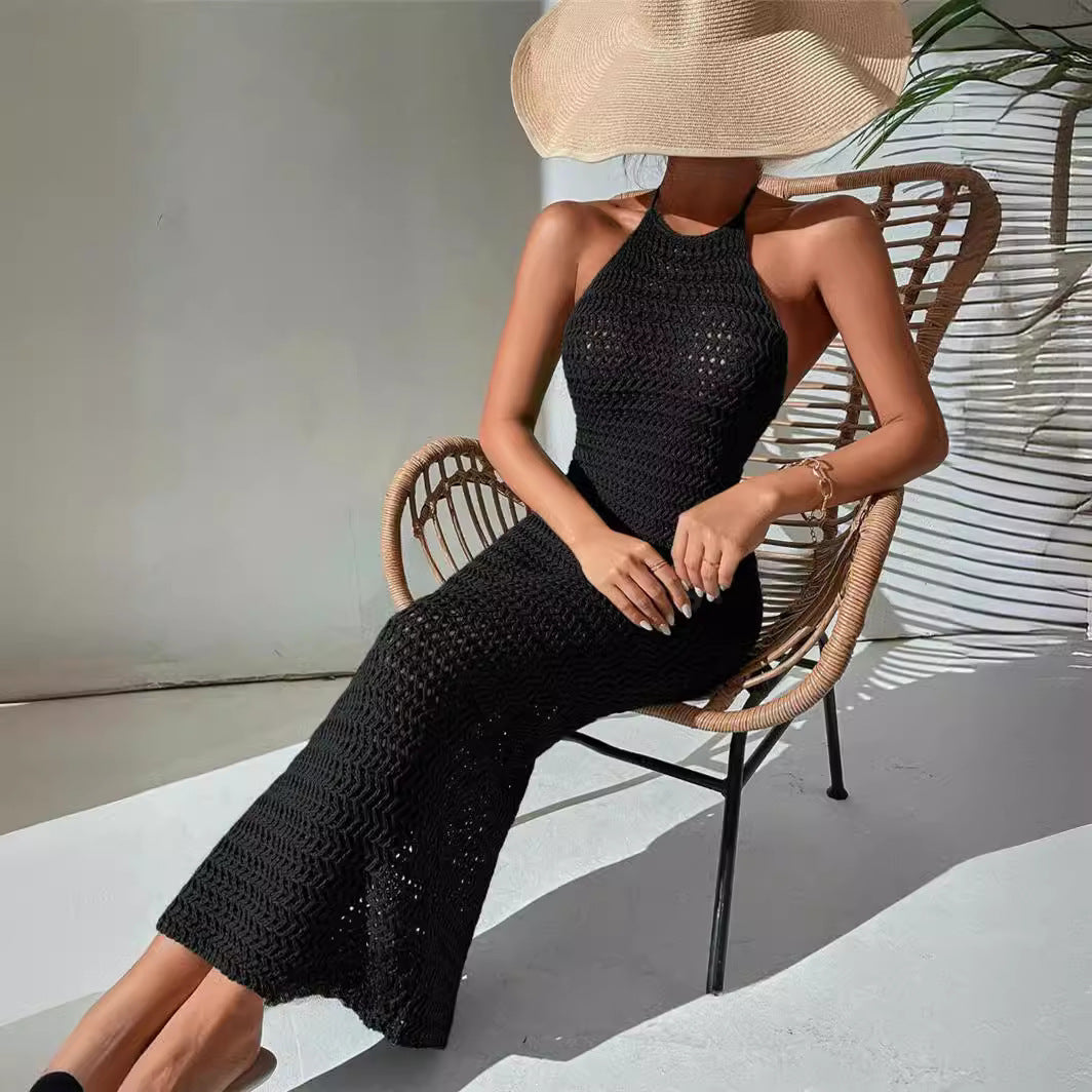 Damen Langarm-Halfterkleid aus luftiger Häkelstruktur Stalluxe