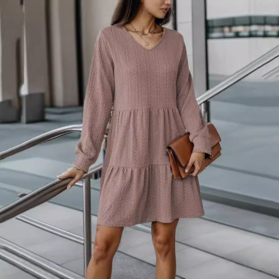 Damen Lockeres V-Ausschnitt Kleid mit Volantdetails Stalluxe