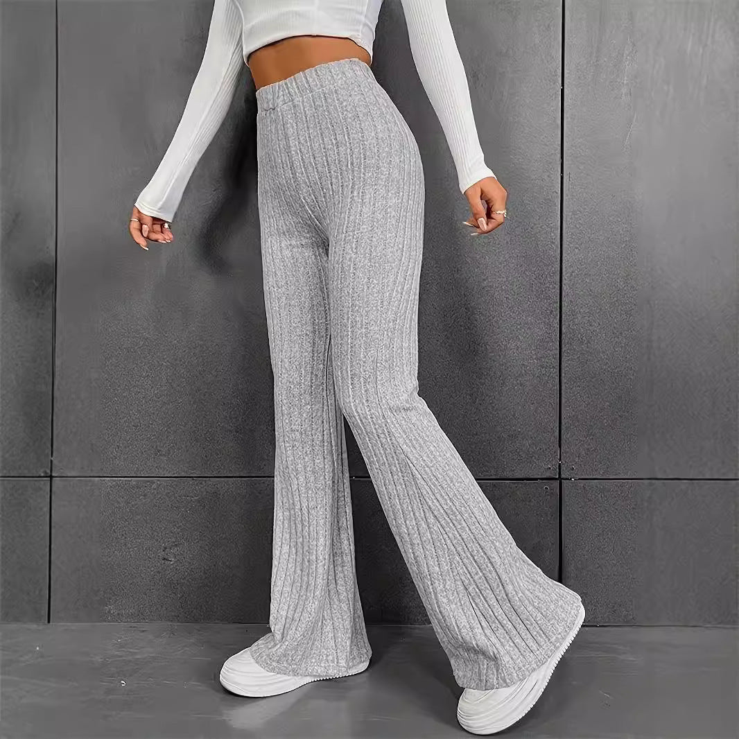 Damen Bequeme Flared-Strickhose mit hohem Bund und Rippstruktur Stalluxe