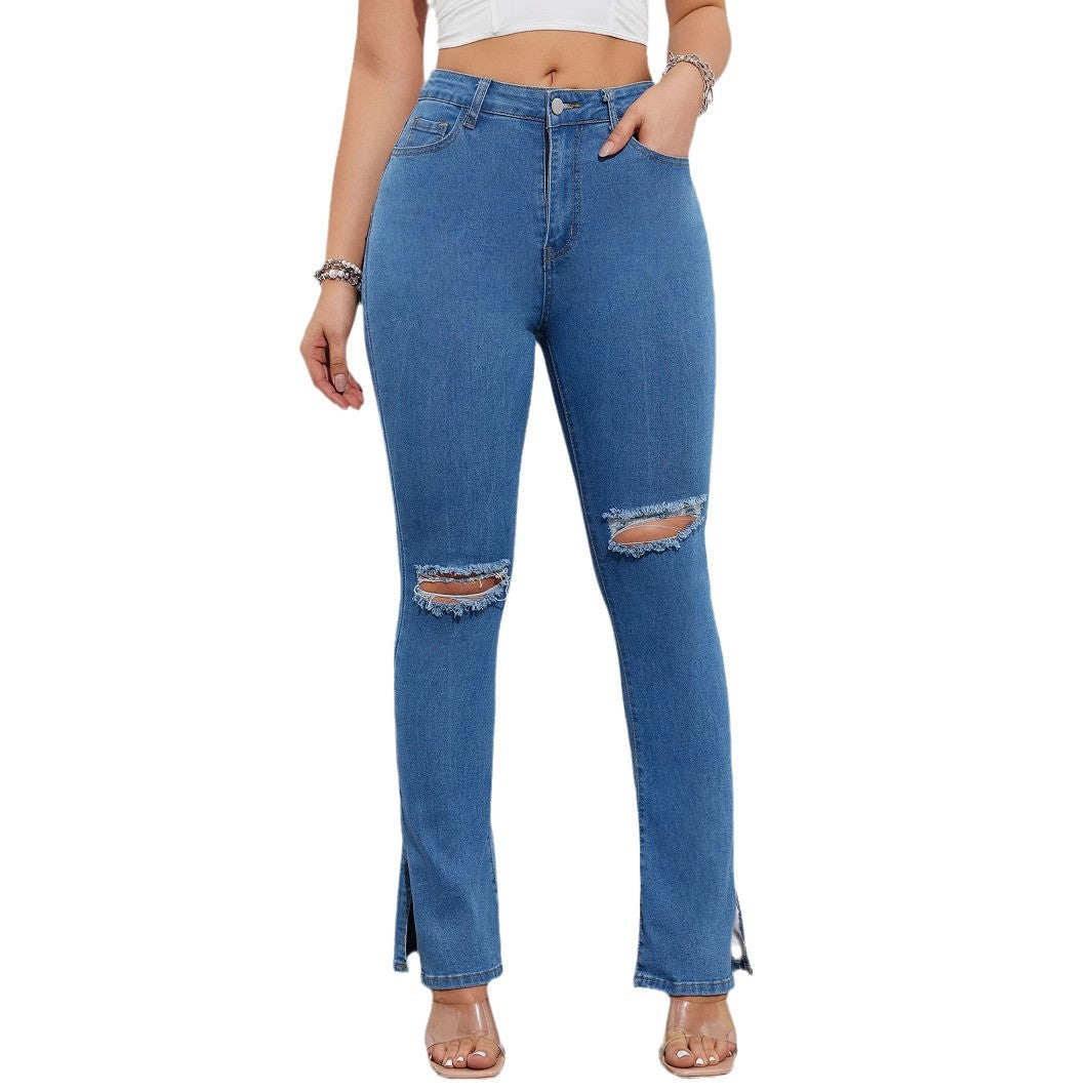 Damen High-Waist Destroyed Jeans im Bootcut-Stil Stalluxe